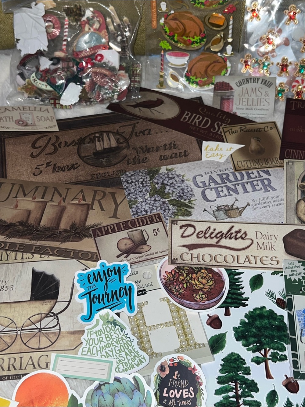 Huge Craft Destash Lot Vintage Ephemera Stickers Primitive Labels Jolees